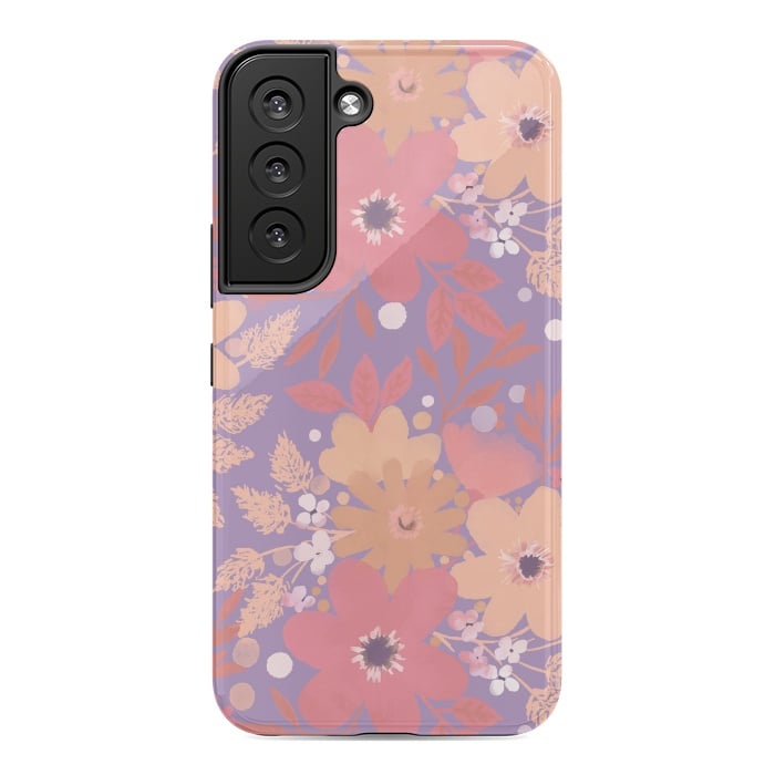 Galaxy S22 StrongFit Watercolor dotted wildflowers - pink purple by Oana 
