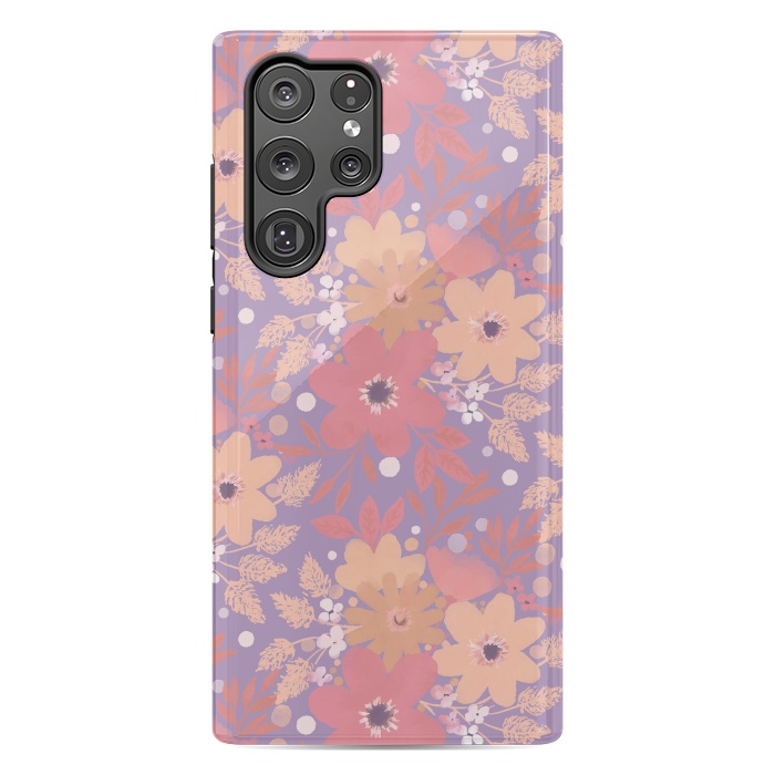 Galaxy S22 Ultra StrongFit Watercolor dotted wildflowers - pink purple by Oana 