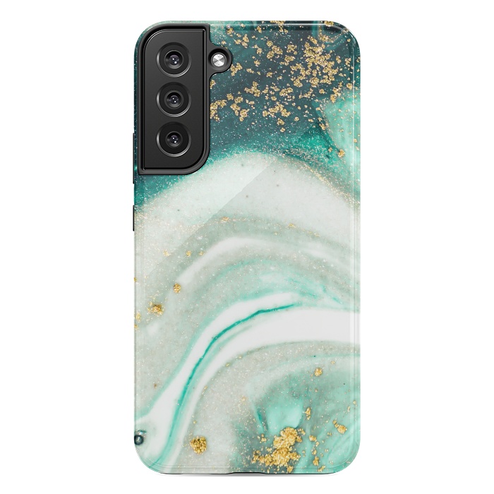 Galaxy S22 plus StrongFit Green Marble Swirls and Agate Ripples by ArtsCase