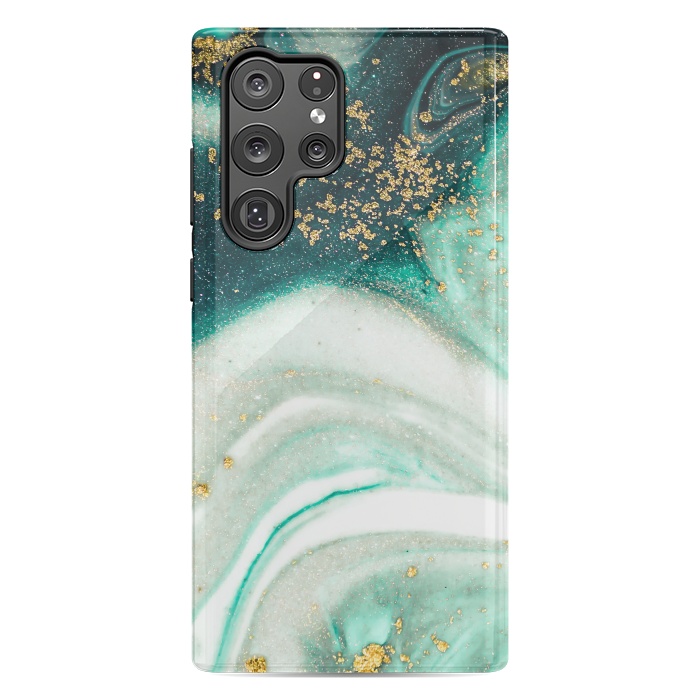 Galaxy S22 Ultra StrongFit Green Marble Swirls and Agate Ripples by ArtsCase