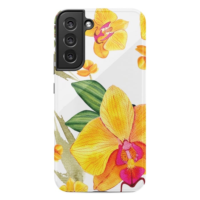 Galaxy S22 plus StrongFit watercolor yellow orchid flowers by haroulita