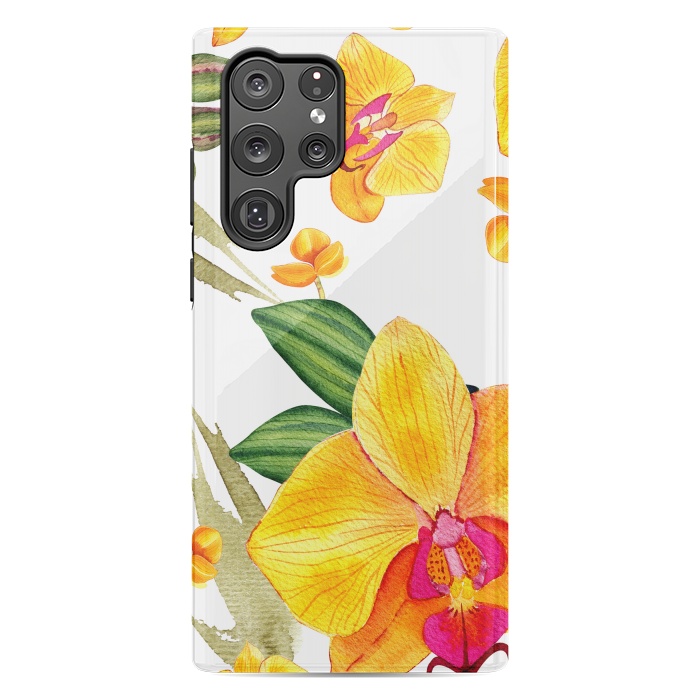 Galaxy S22 Ultra StrongFit watercolor yellow orchid flowers by haroulita
