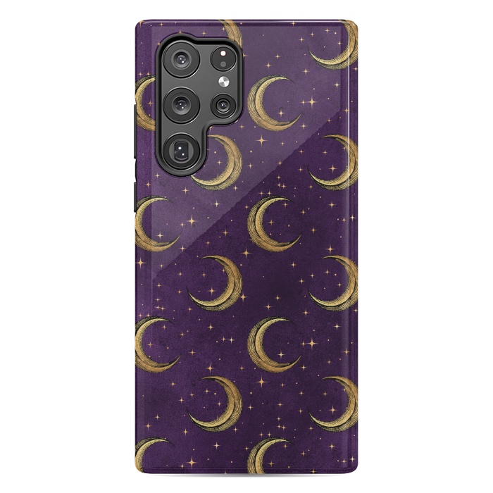 Galaxy S22 Ultra StrongFit gold moon in night sky by haroulita