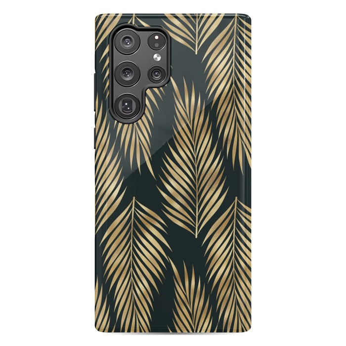 Galaxy S22 Ultra StrongFit black gold fern leaves  by haroulita