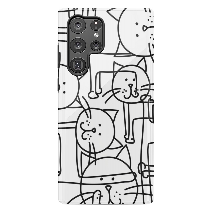 Galaxy S22 Ultra StrongFit black white doodle cats by haroulita