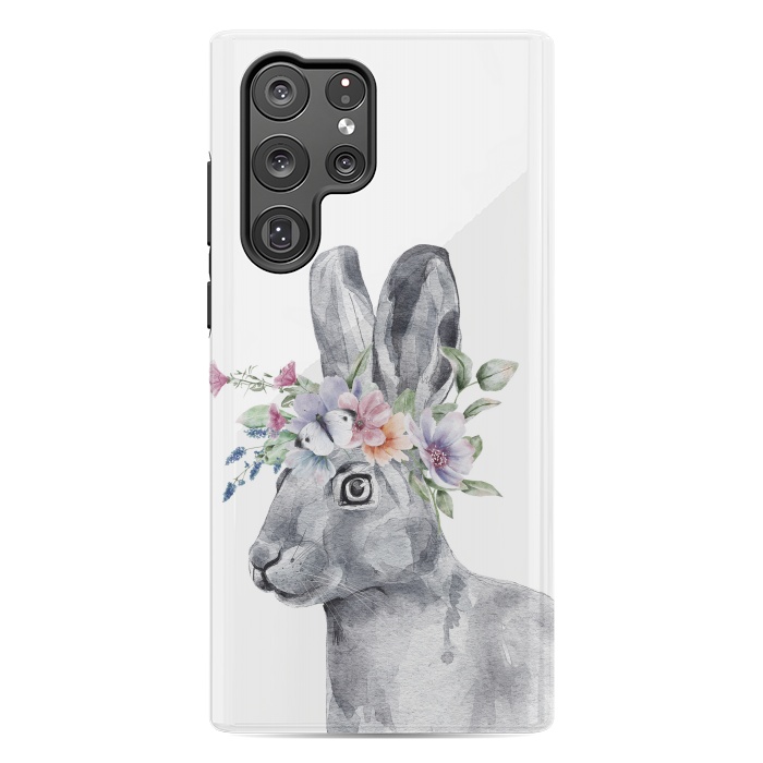Galaxy S22 Ultra StrongFit cute watercolor rabbit with flowers by haroulita