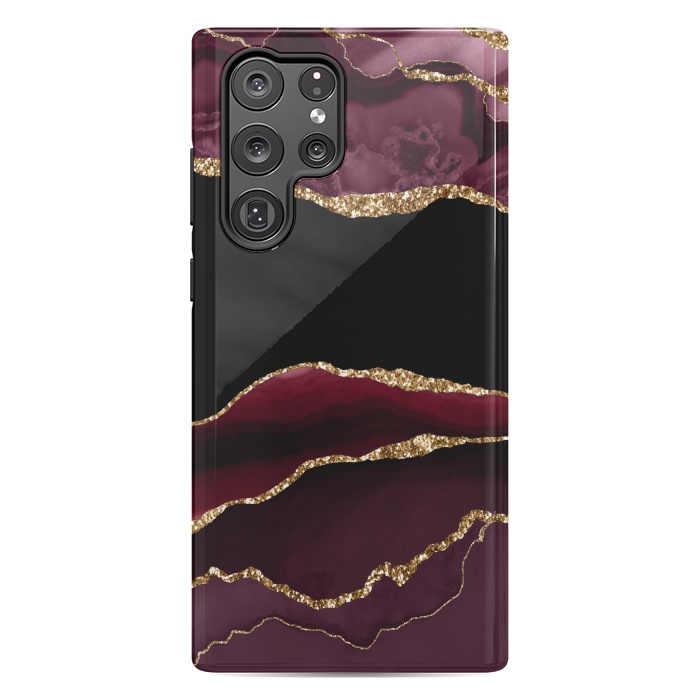 Galaxy S22 Ultra StrongFit burgundy agate marble by haroulita