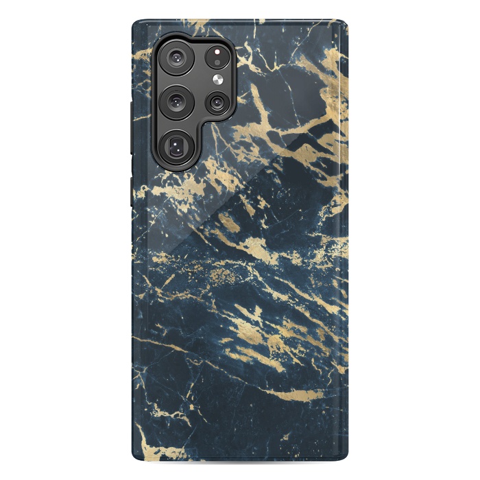 Galaxy S22 Ultra StrongFit dark blue gold marble by haroulita