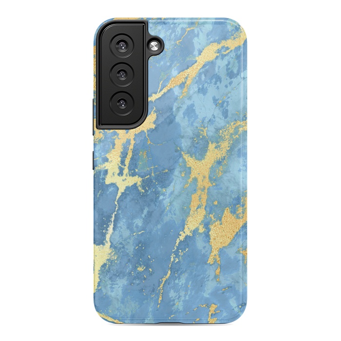Galaxy S22 StrongFit sky blue gold marble by haroulita