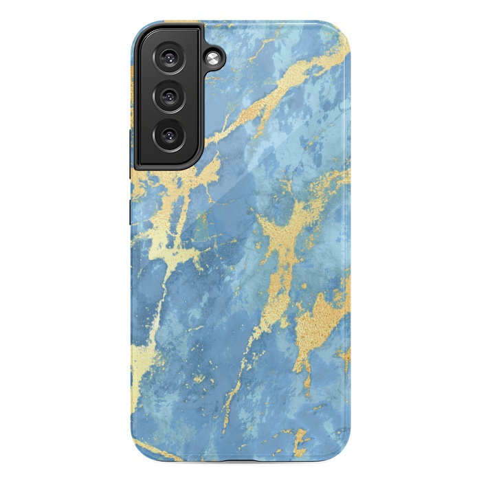 Galaxy S22 plus StrongFit sky blue gold marble by haroulita