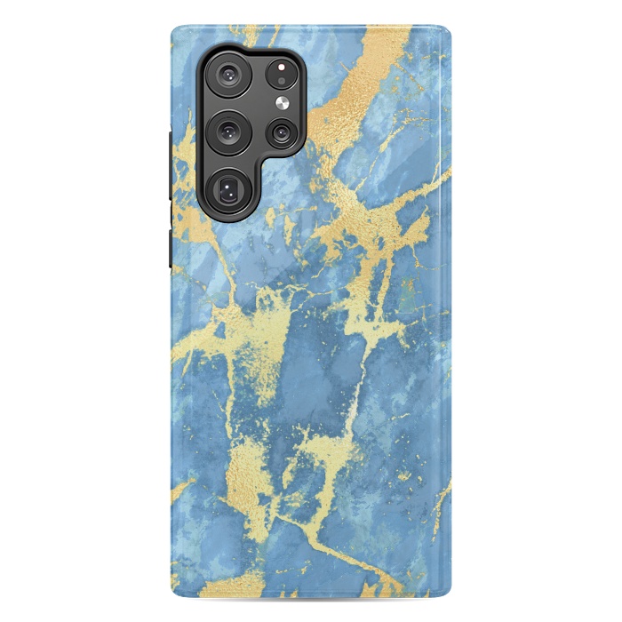 Galaxy S22 Ultra StrongFit sky blue gold marble by haroulita