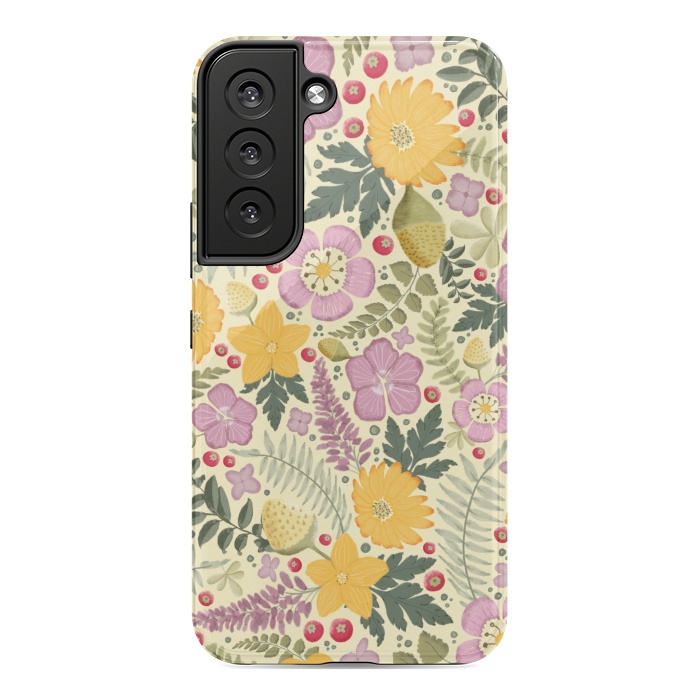 Galaxy S22 StrongFit Olive's Garden in Yellow and Pink by Paula Ohreen