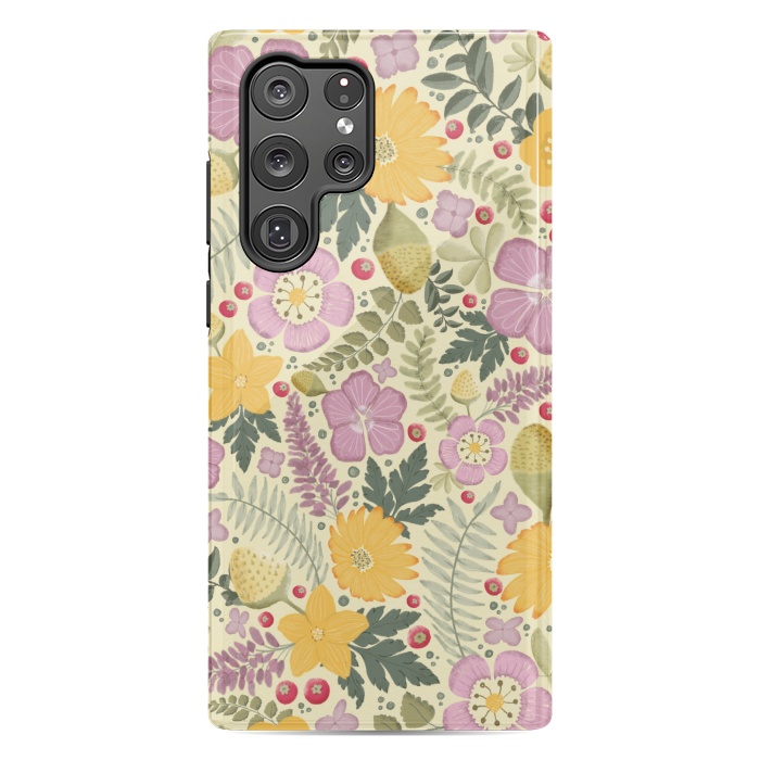 Galaxy S22 Ultra StrongFit Olive's Garden in Yellow and Pink by Paula Ohreen