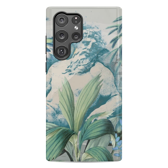 Galaxy S22 Ultra StrongFit Statue, tropical leaves, lotus petals - retro collage by Oana 