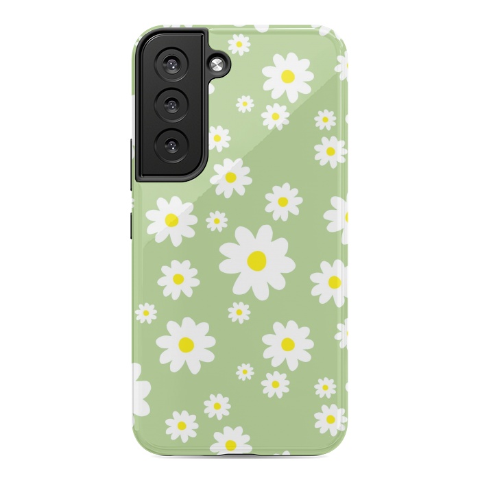 Galaxy S22 StrongFit Spring Green Daisy Flower Pattern by Julie Erin Designs