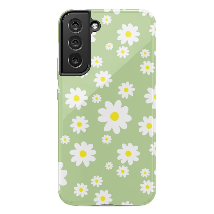 Galaxy S22 plus StrongFit Spring Green Daisy Flower Pattern by Julie Erin Designs