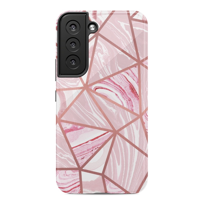 Galaxy S22 StrongFit Candy pink marble and rose gold triangles by Oana 