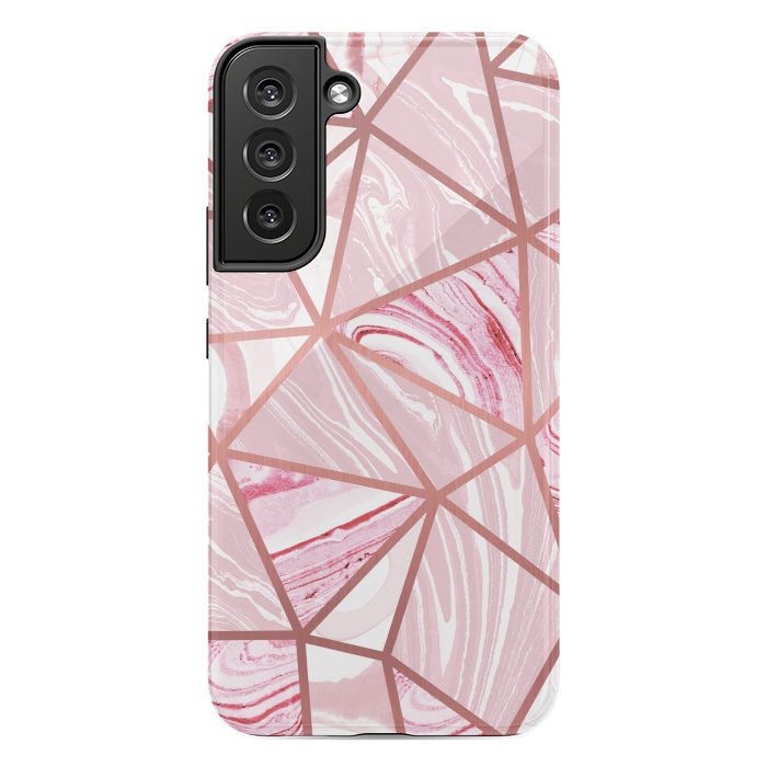 Galaxy S22 plus StrongFit Candy pink marble and rose gold triangles by Oana 