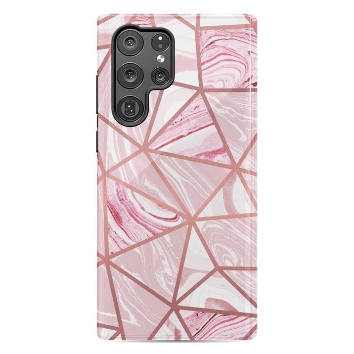 Galaxy S22 Ultra StrongFit Candy pink marble and rose gold triangles by Oana 