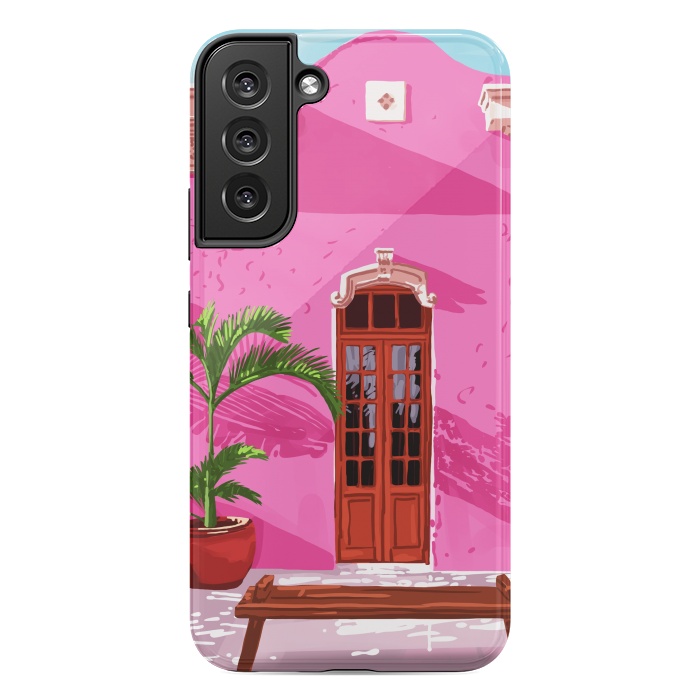 Galaxy S22 plus StrongFit Pink Building Architecture | Pop Art Travel House Painting | Modern Bohemian Décor Spain Palace by Uma Prabhakar Gokhale