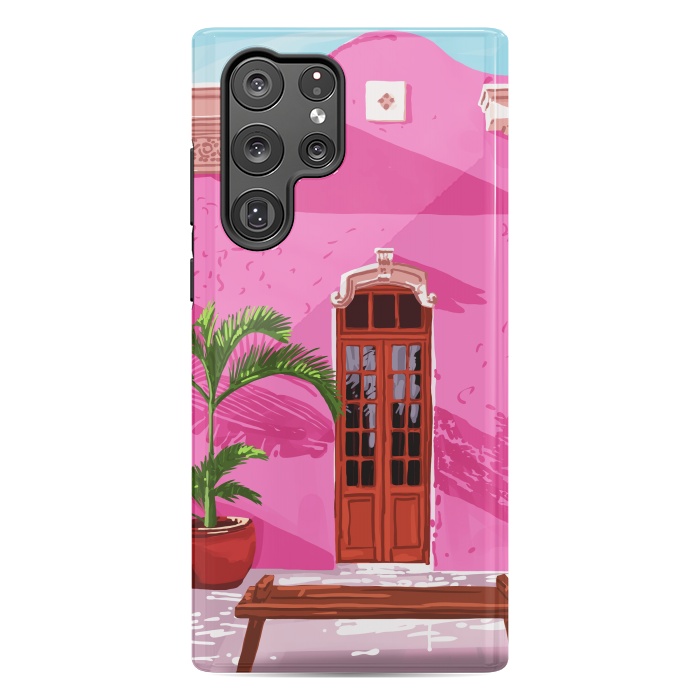 Galaxy S22 Ultra StrongFit Pink Building Architecture | Pop Art Travel House Painting | Modern Bohemian Décor Spain Palace by Uma Prabhakar Gokhale