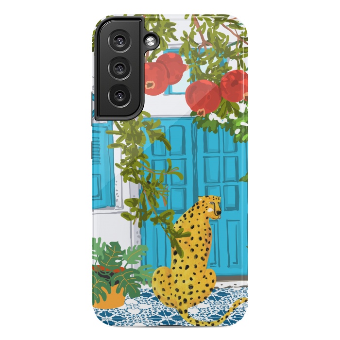 Galaxy S22 plus StrongFit Cheetah Home, Morocco Architecture Illustration, Greece Cats Tropical Urban Jungle Pomegranate by Uma Prabhakar Gokhale