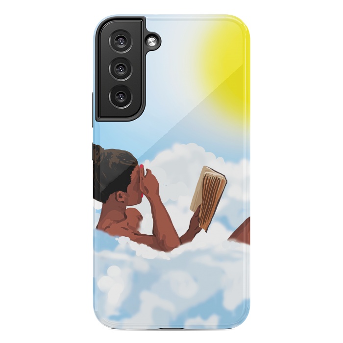 Galaxy S22 plus StrongFit Reading on Clouds, Black Woman Summer Sunny Day Book Painting, Bohemian Nude by Uma Prabhakar Gokhale