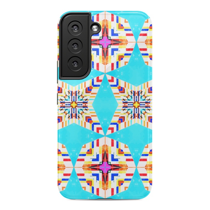 Galaxy S22 StrongFit Exotic Tiles, Moroccan Teal Kaleidoscope Pattern, Turkish Bohemian Colorful Culture Eclectic Graphic by Uma Prabhakar Gokhale