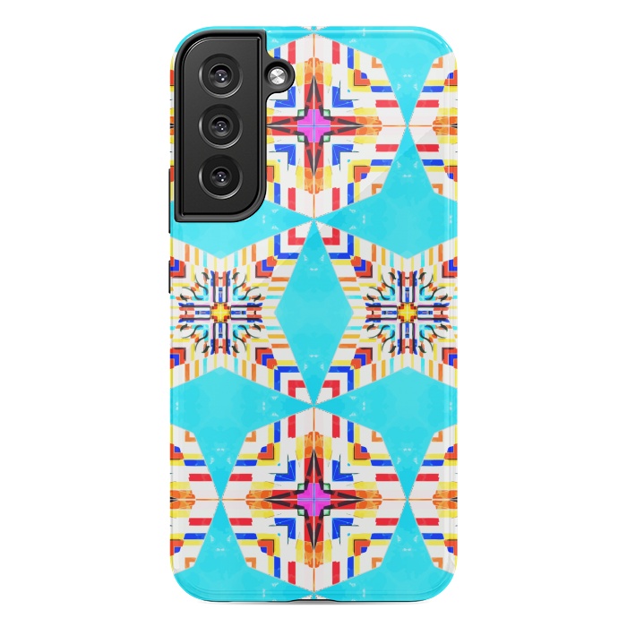 Galaxy S22 plus StrongFit Exotic Tiles, Moroccan Teal Kaleidoscope Pattern, Turkish Bohemian Colorful Culture Eclectic Graphic by Uma Prabhakar Gokhale