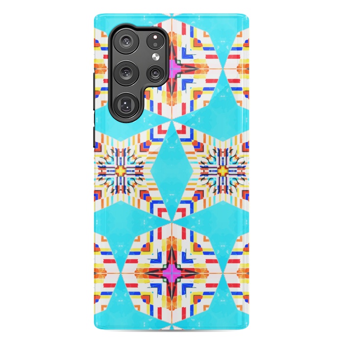 Galaxy S22 Ultra StrongFit Exotic Tiles, Moroccan Teal Kaleidoscope Pattern, Turkish Bohemian Colorful Culture Eclectic Graphic by Uma Prabhakar Gokhale