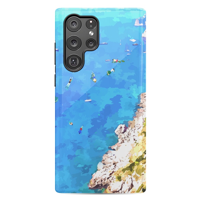 Galaxy S22 Ultra StrongFit Capri Island, Italy Tropical Travel, Nature Landscape Painting, Ocean Beach Summer Illustration by Uma Prabhakar Gokhale