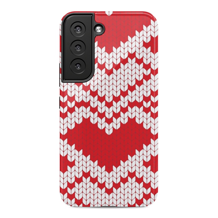 Galaxy S22 StrongFit Red white knitted heart pattern by haroulita