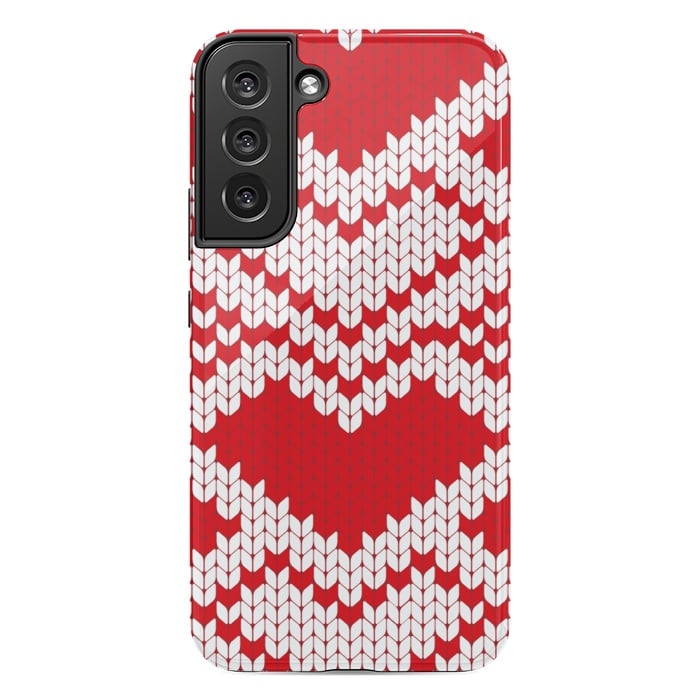Galaxy S22 plus StrongFit Red white knitted heart pattern by haroulita