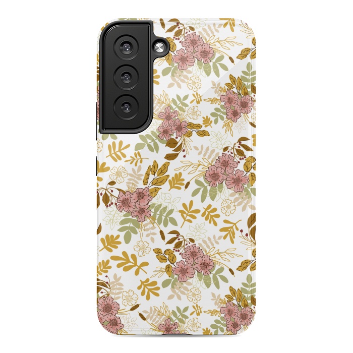 Galaxy S22 StrongFit Autumnal Florals in Pink and Mustard by Paula Ohreen