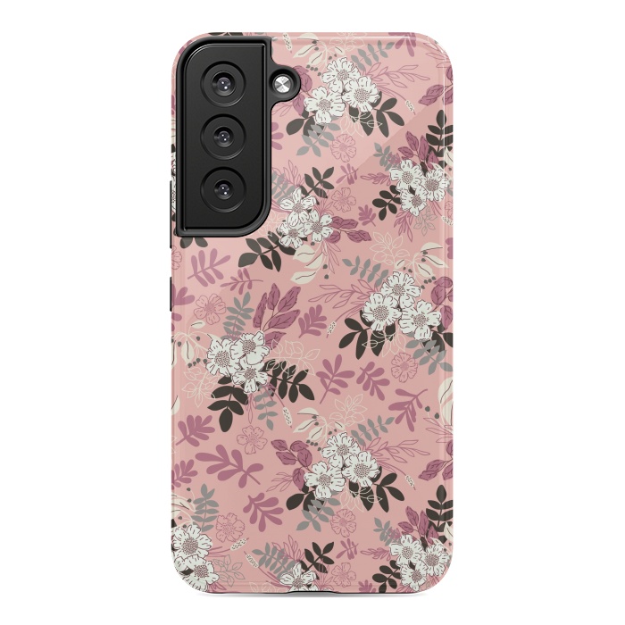 Galaxy S22 StrongFit Autumnal Florals in Pink, Black and White by Paula Ohreen