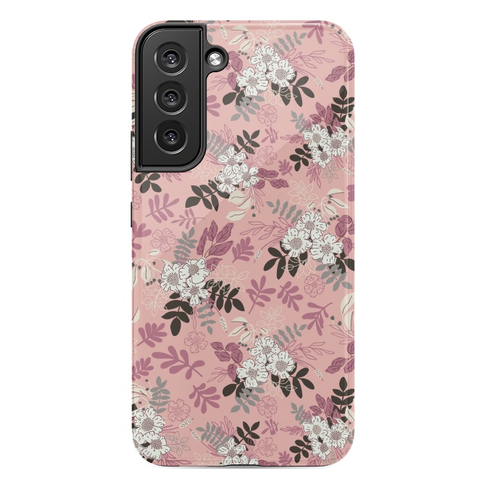 Galaxy S22 plus StrongFit Autumnal Florals in Pink, Black and White by Paula Ohreen