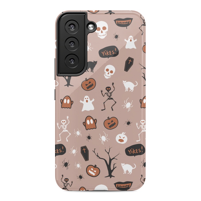 Galaxy S22 StrongFit Halloween monsters pattern - skeletons, pumpkins, ghosts, cats, spiders by Oana 