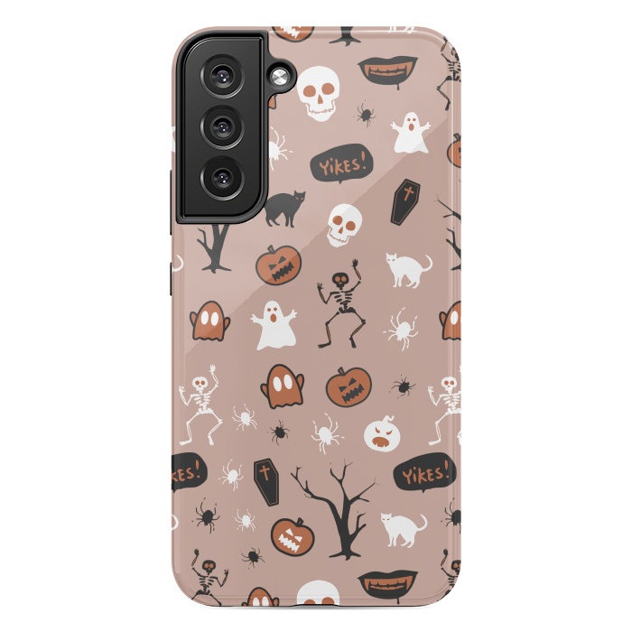 Galaxy S22 plus StrongFit Halloween monsters pattern - skeletons, pumpkins, ghosts, cats, spiders by Oana 