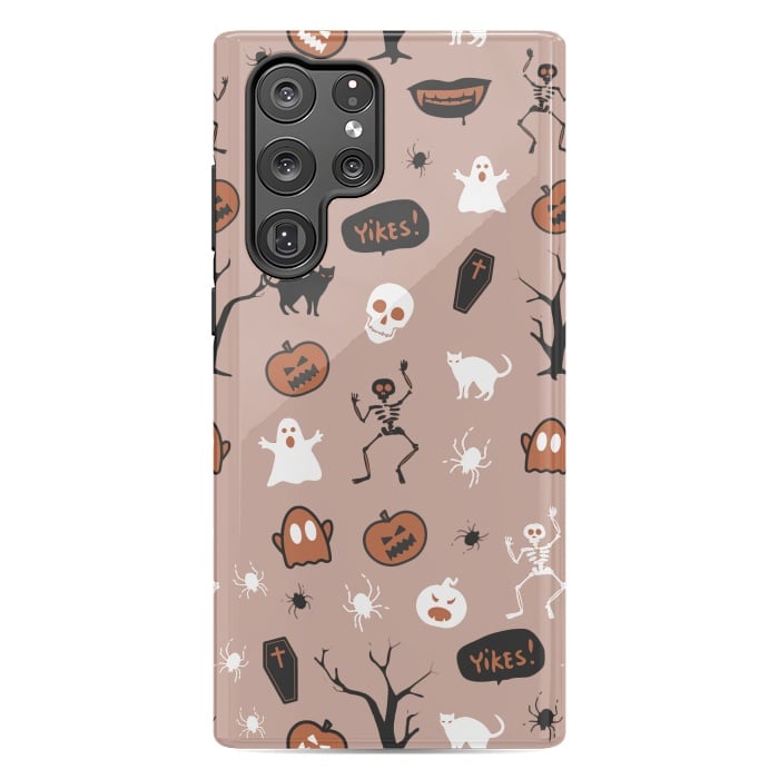 Galaxy S22 Ultra StrongFit Halloween monsters pattern - skeletons, pumpkins, ghosts, cats, spiders by Oana 