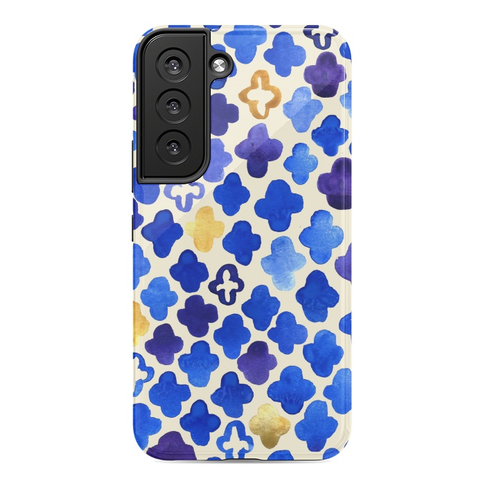Galaxy S22 StrongFit Rustic Watercolor Moroccan in Royal Blue & Gold by Tangerine-Tane