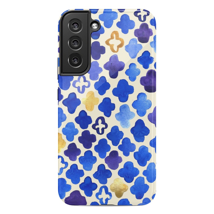 Galaxy S22 plus StrongFit Rustic Watercolor Moroccan in Royal Blue & Gold by Tangerine-Tane