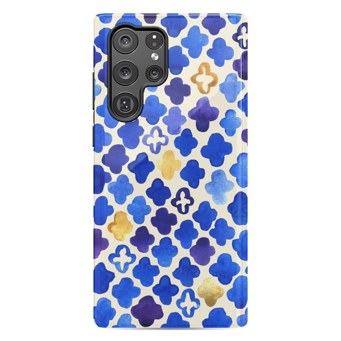 Galaxy S22 Ultra StrongFit Rustic Watercolor Moroccan in Royal Blue & Gold by Tangerine-Tane