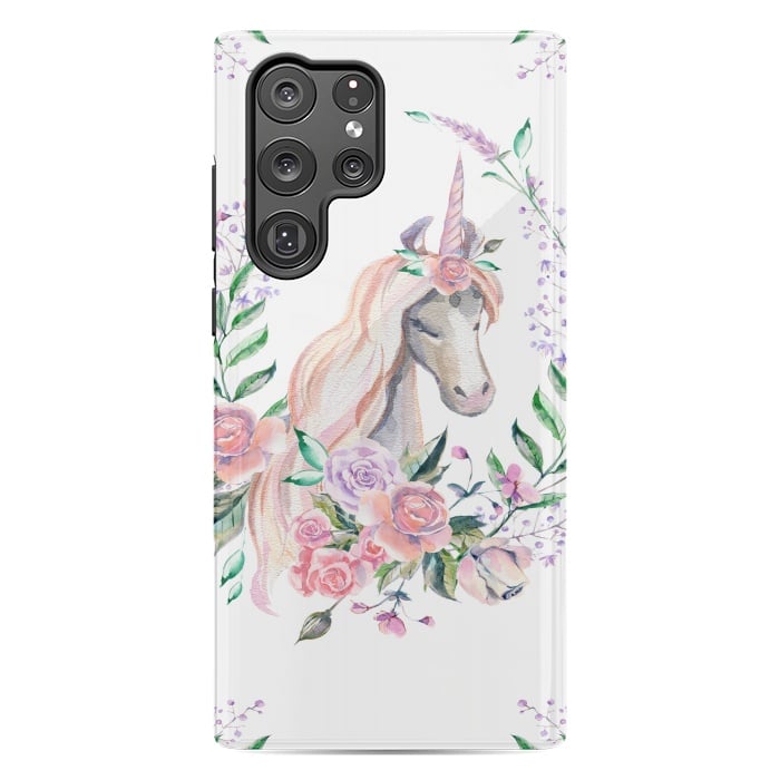 Galaxy S22 Ultra StrongFit watercolor floral unicorn by haroulita