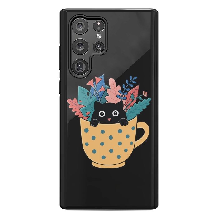Galaxy S22 Ultra StrongFit Cat and flowers by Coffee Man