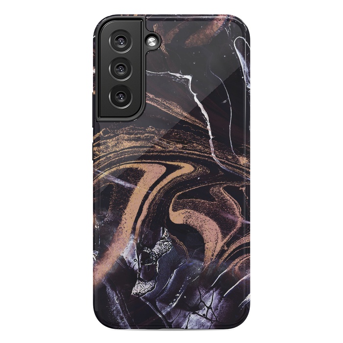 Galaxy S22 plus StrongFit Liquid marble with golden stripes - acrylic pour by Oana 