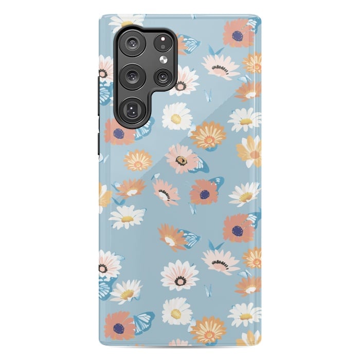 Galaxy S22 Ultra StrongFit Pastel daisy petals and butterflies - colorful aesthetic pattern by Oana 