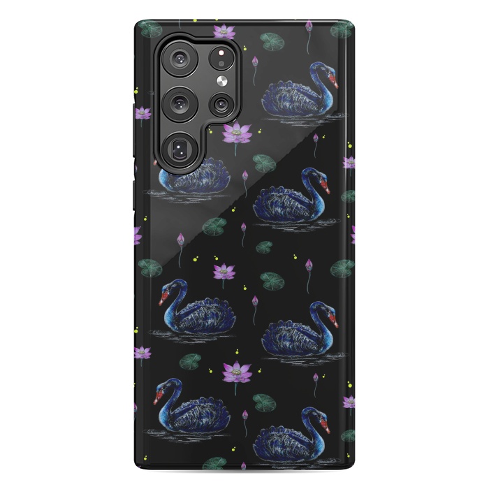 Galaxy S22 Ultra StrongFit Black Swans in Lily Pond by Negin Mf