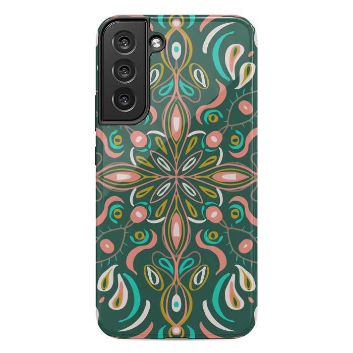 Galaxy S22 plus StrongFit Bold Boho Mandala in Green Coral and Gold by ECMazur 
