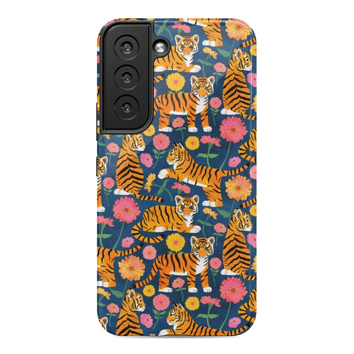 Galaxy S22 StrongFit Tiger Cubs and Zinnias by Tangerine-Tane