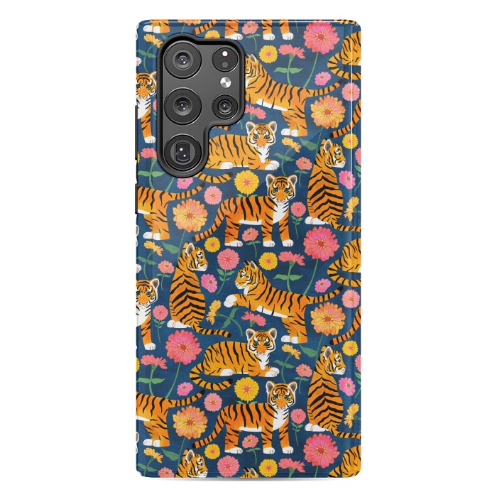 Galaxy S22 Ultra StrongFit Tiger Cubs and Zinnias by Tangerine-Tane